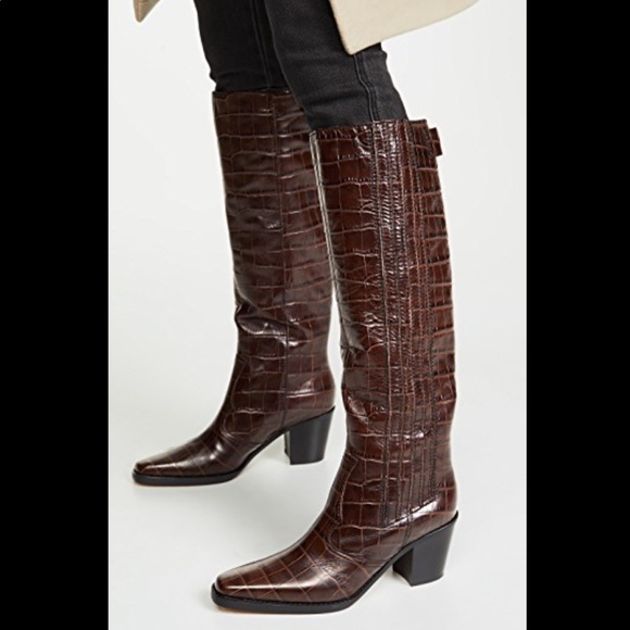 BRAND NEW GANNI Western croc leather knee boots 37 - Picture 3 of 7